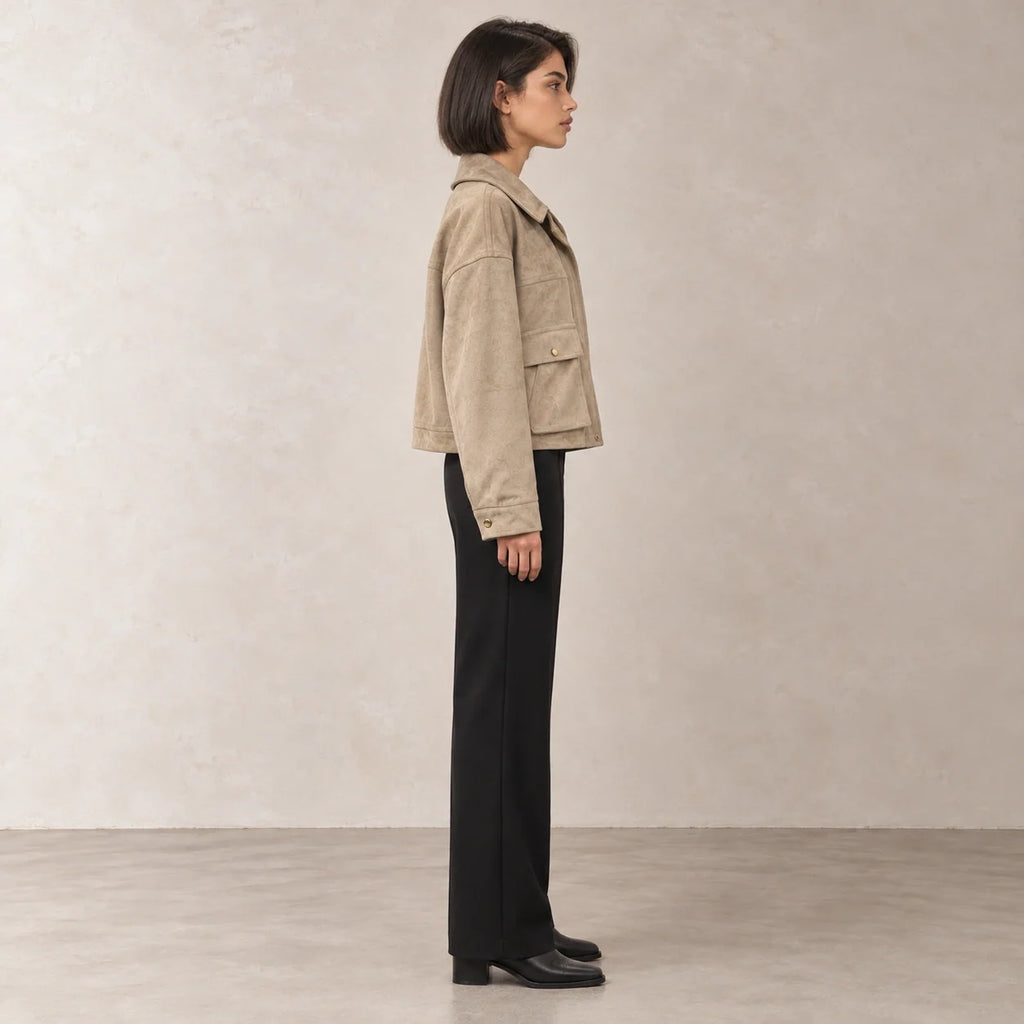 Suede Flap Pocket Jacket in Beige — ONE MORE