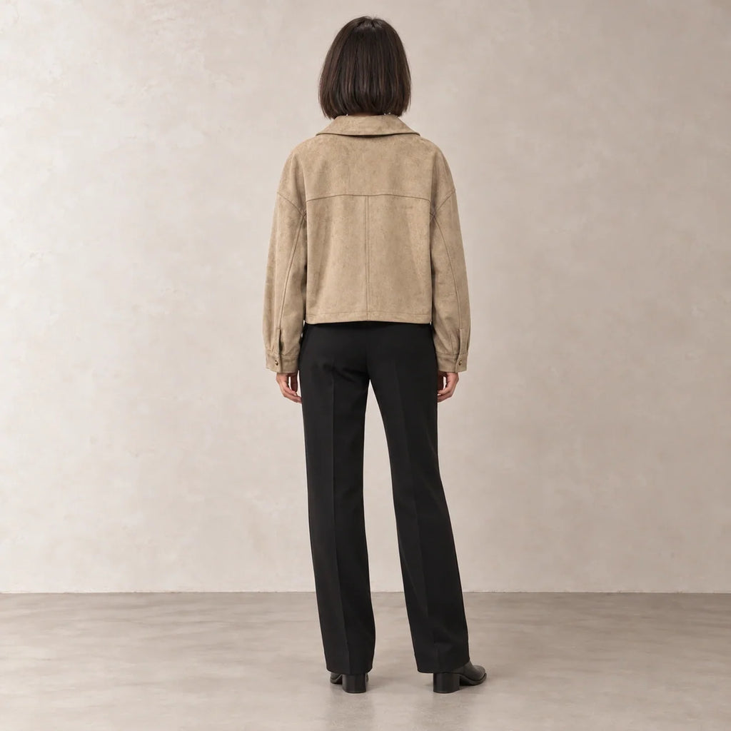 Suede Flap Pocket Jacket in Beige — ONE MORE
