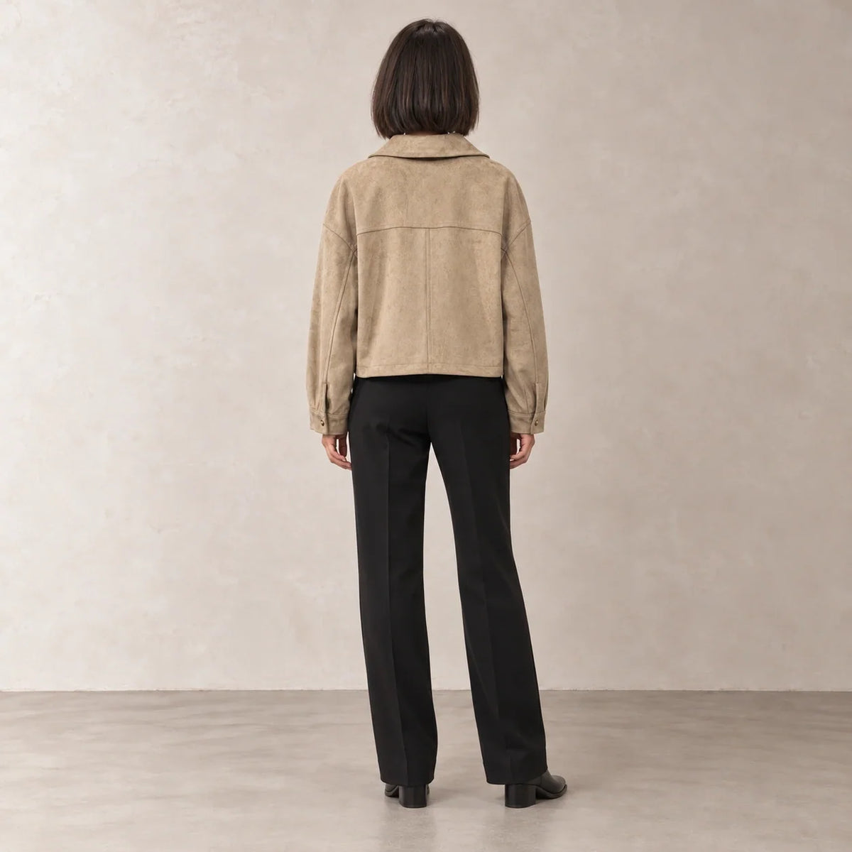 Suede Flap Pocket Jacket in Beige — ONE MORE