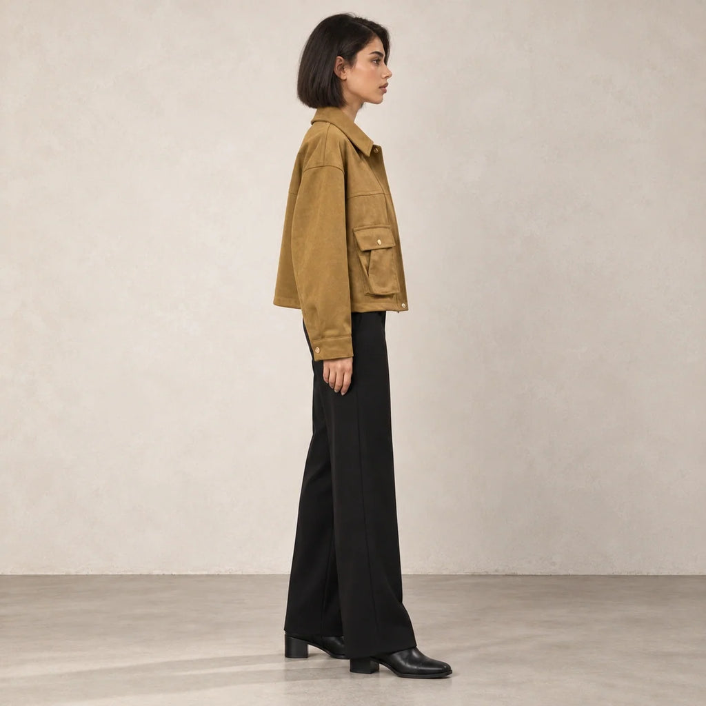 Suede Flap Pocket Jacket in Chocolate — ONE MORE