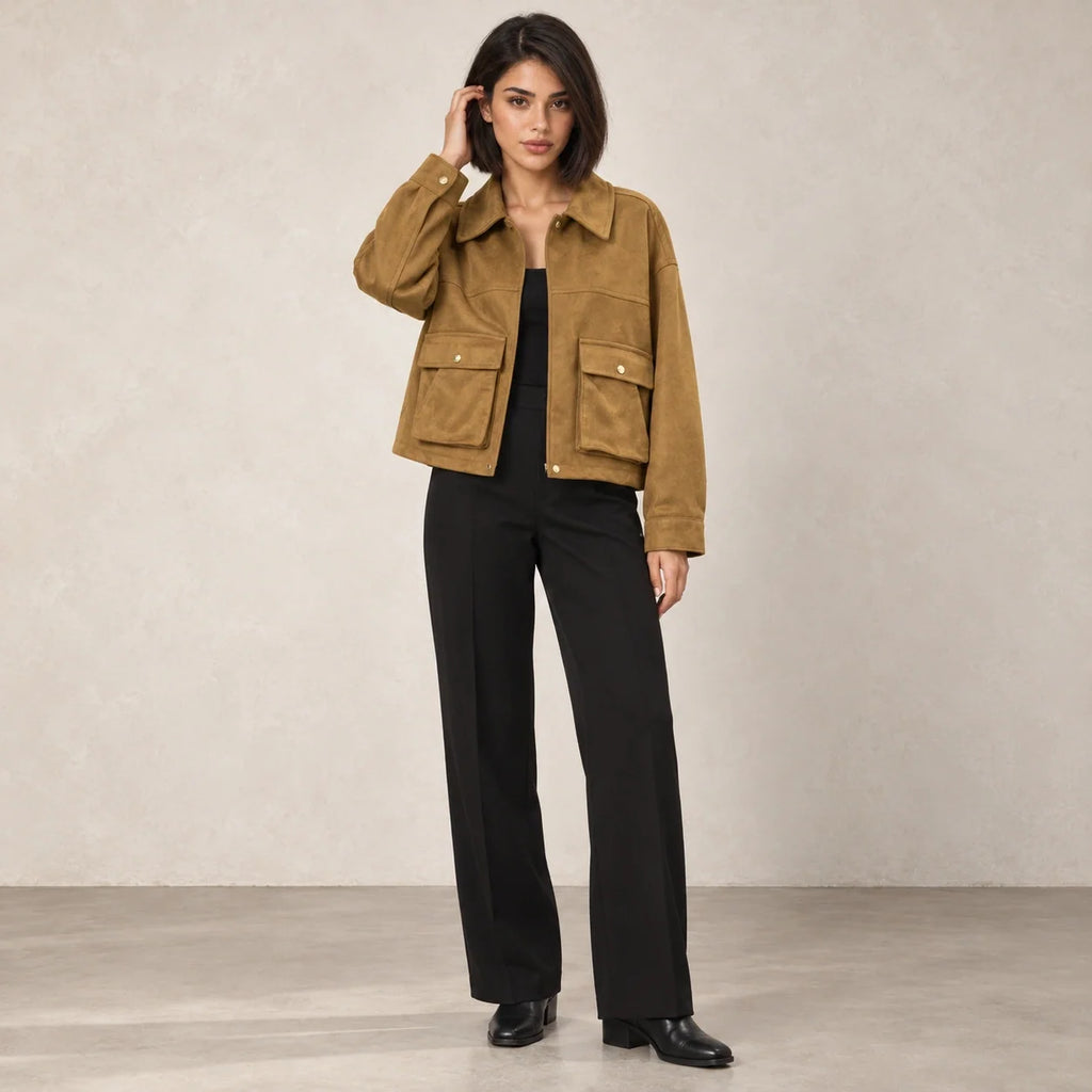 Suede Flap Pocket Jacket in Chocolate — ONE MORE