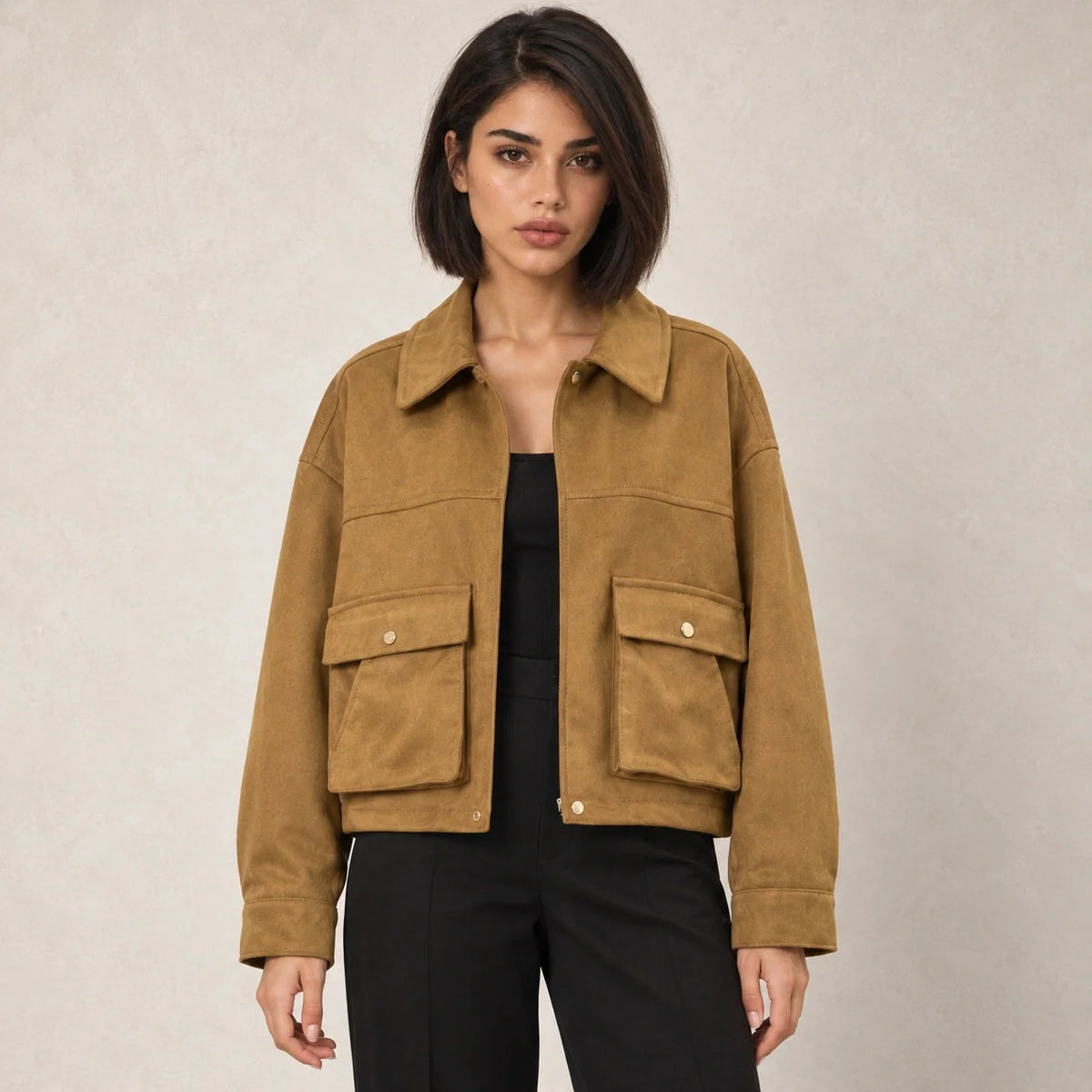 Suede Flap Pocket Jacket in Chocolate — ONE MORE