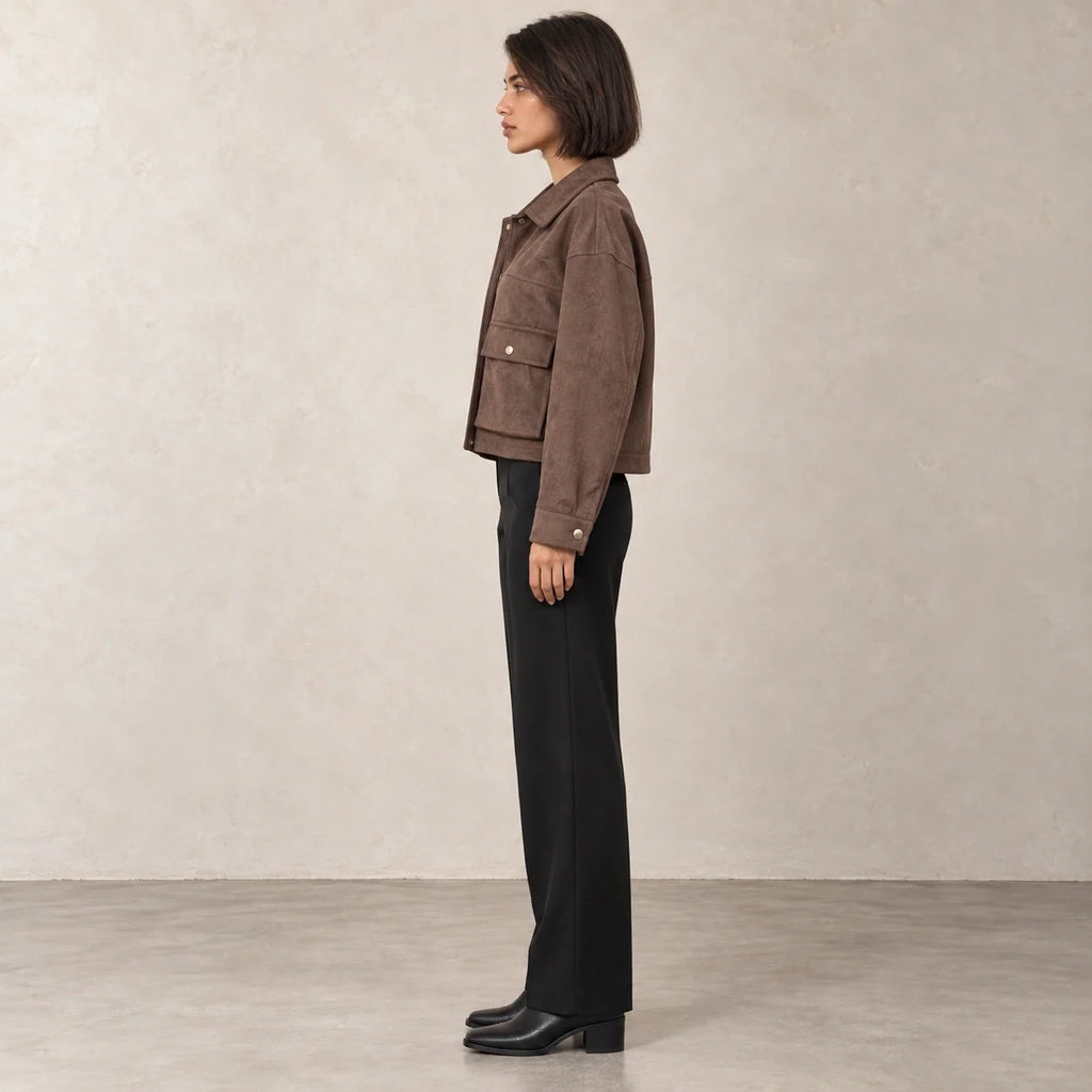 Suede Flap Pocket Jacket in Dark Brown — ONE MORE