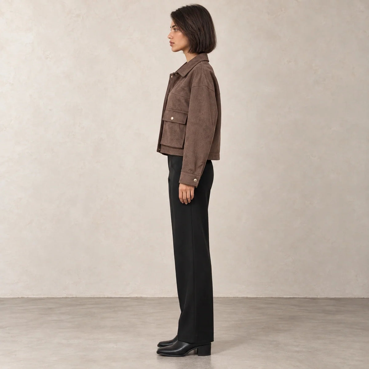 Suede Flap Pocket Jacket in Dark Brown — ONE MORE