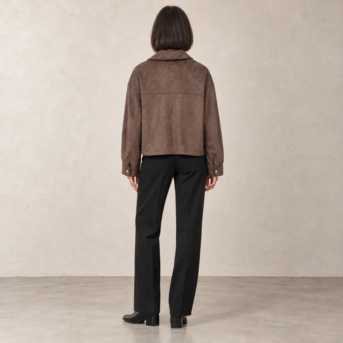 Suede Flap Pocket Jacket in Dark Brown — ONE MORE