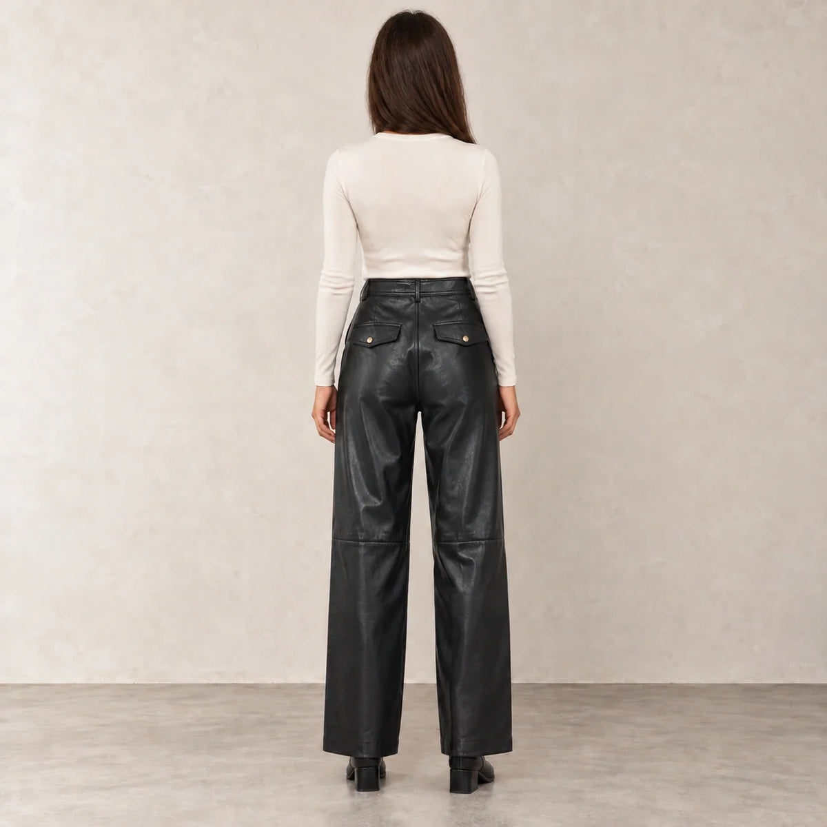 Leather Straight-Leg Trousers in Black — ONE MORE