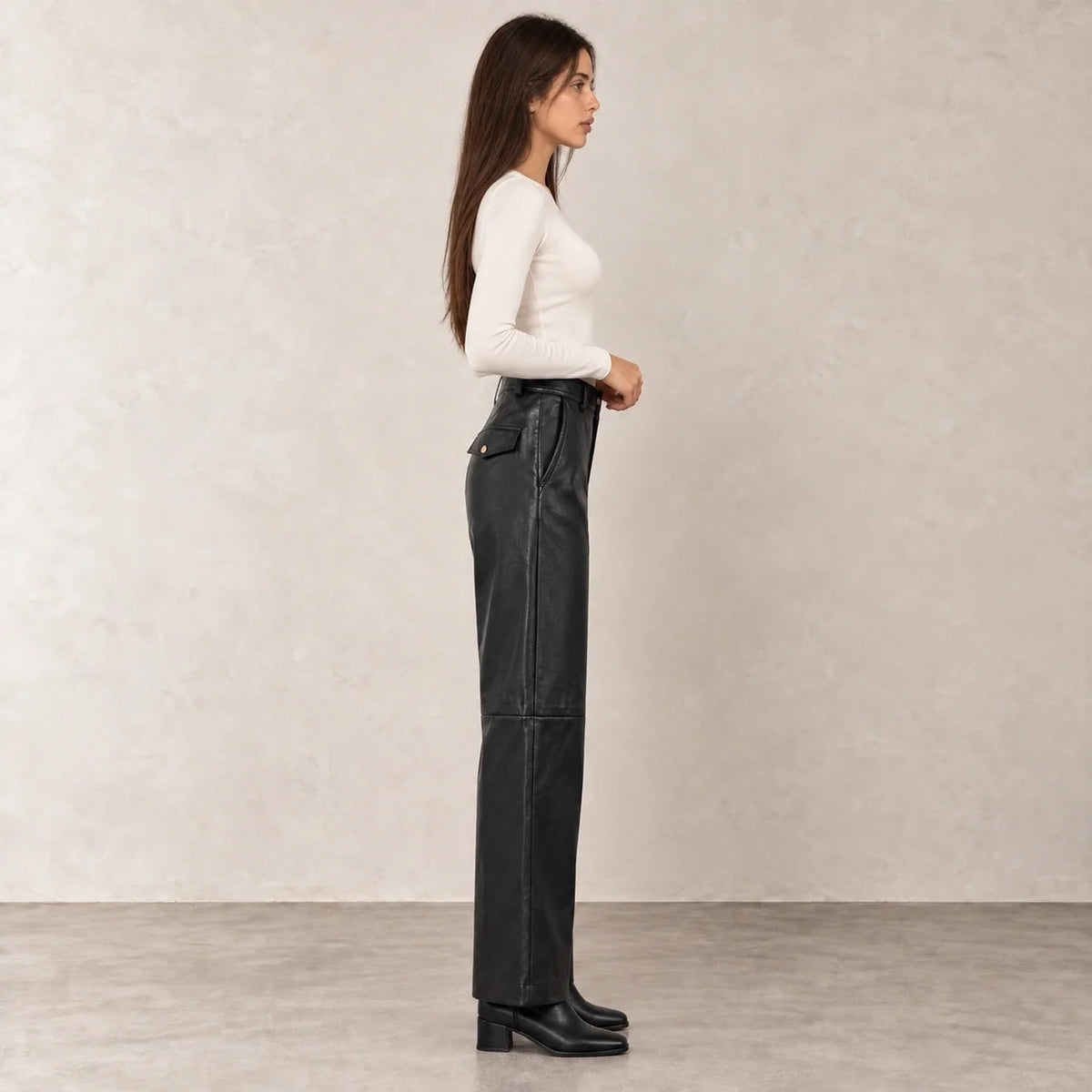 Leather Straight-Leg Trousers in Black — ONE MORE