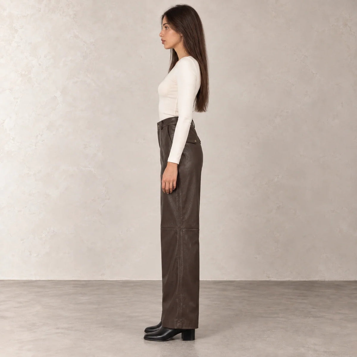 Leather Straight-Leg Trousers in Brown — ONE MORE