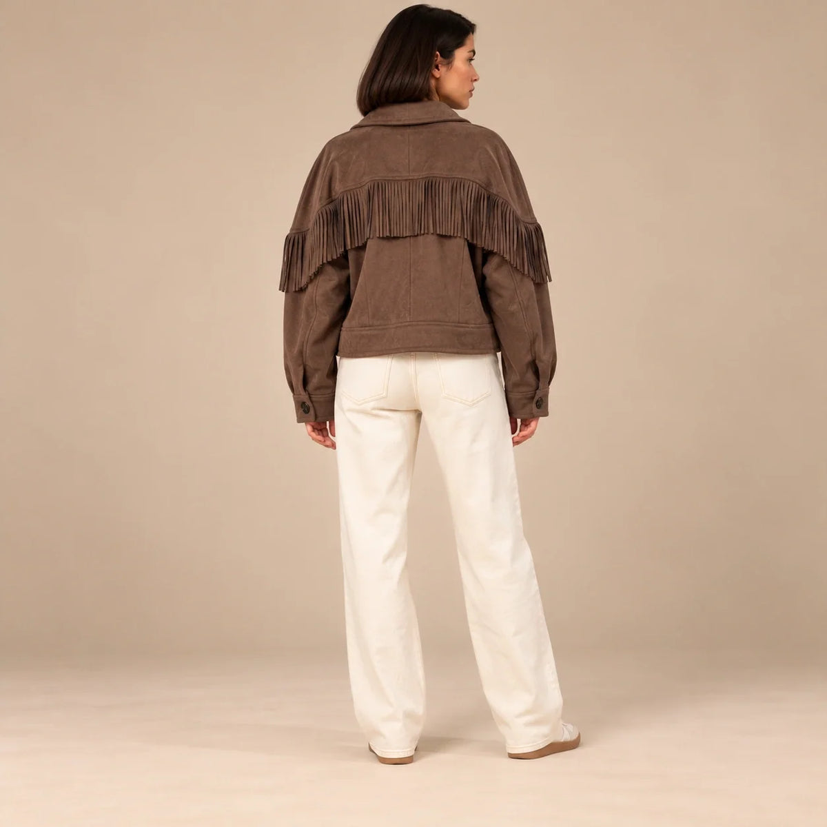 Fringed Suede Western Jacket in Chocolate — ONE MORE