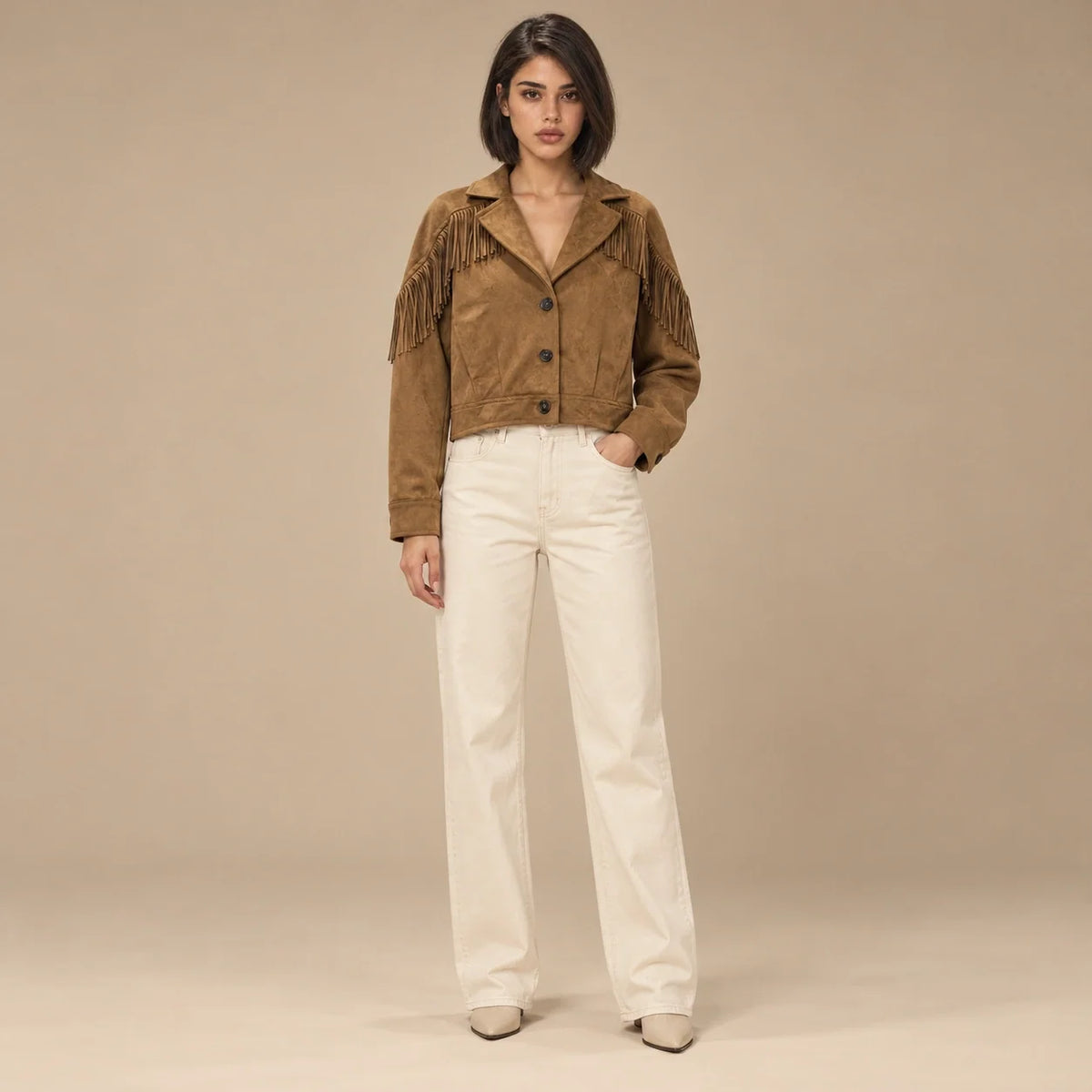 Fringed Suede Western Jacket in Dark Brown — ONE MORE