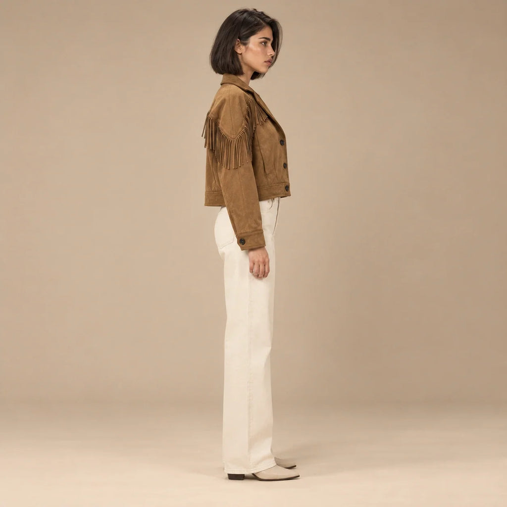 Fringed Suede Western Jacket in Dark Brown — ONE MORE