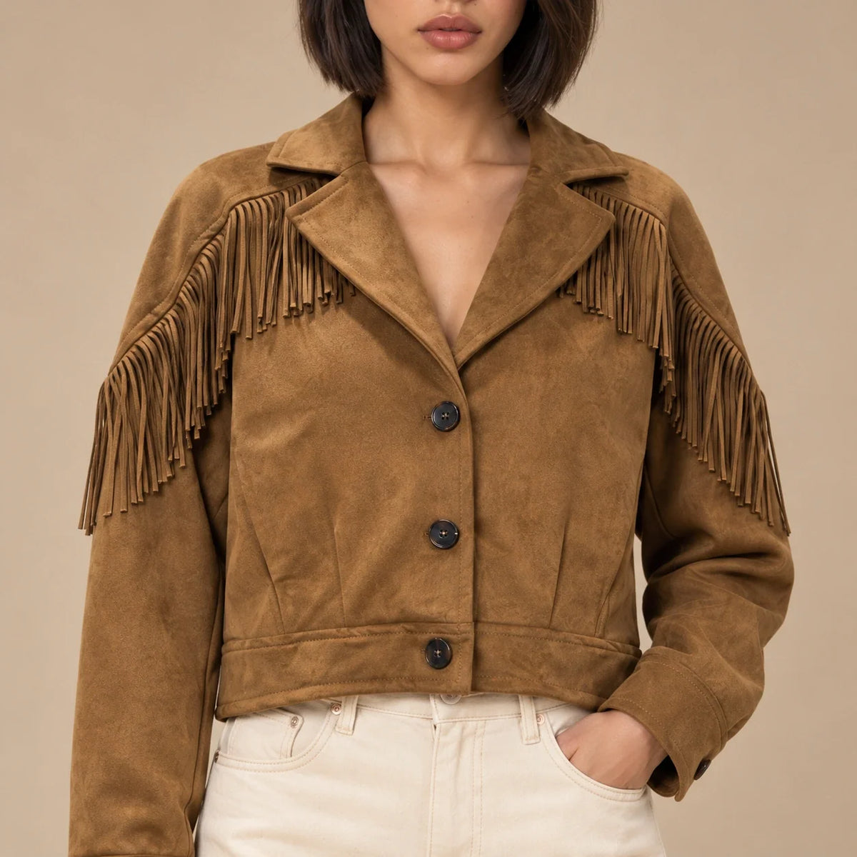 Fringed Suede Western Jacket in Dark Brown — ONE MORE