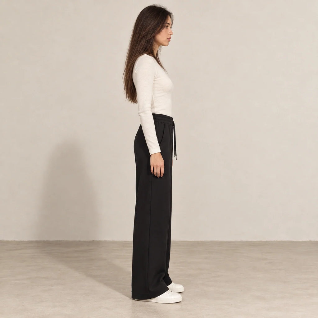 Pintuck Wide-Leg Joggers in Black — ONE MORE