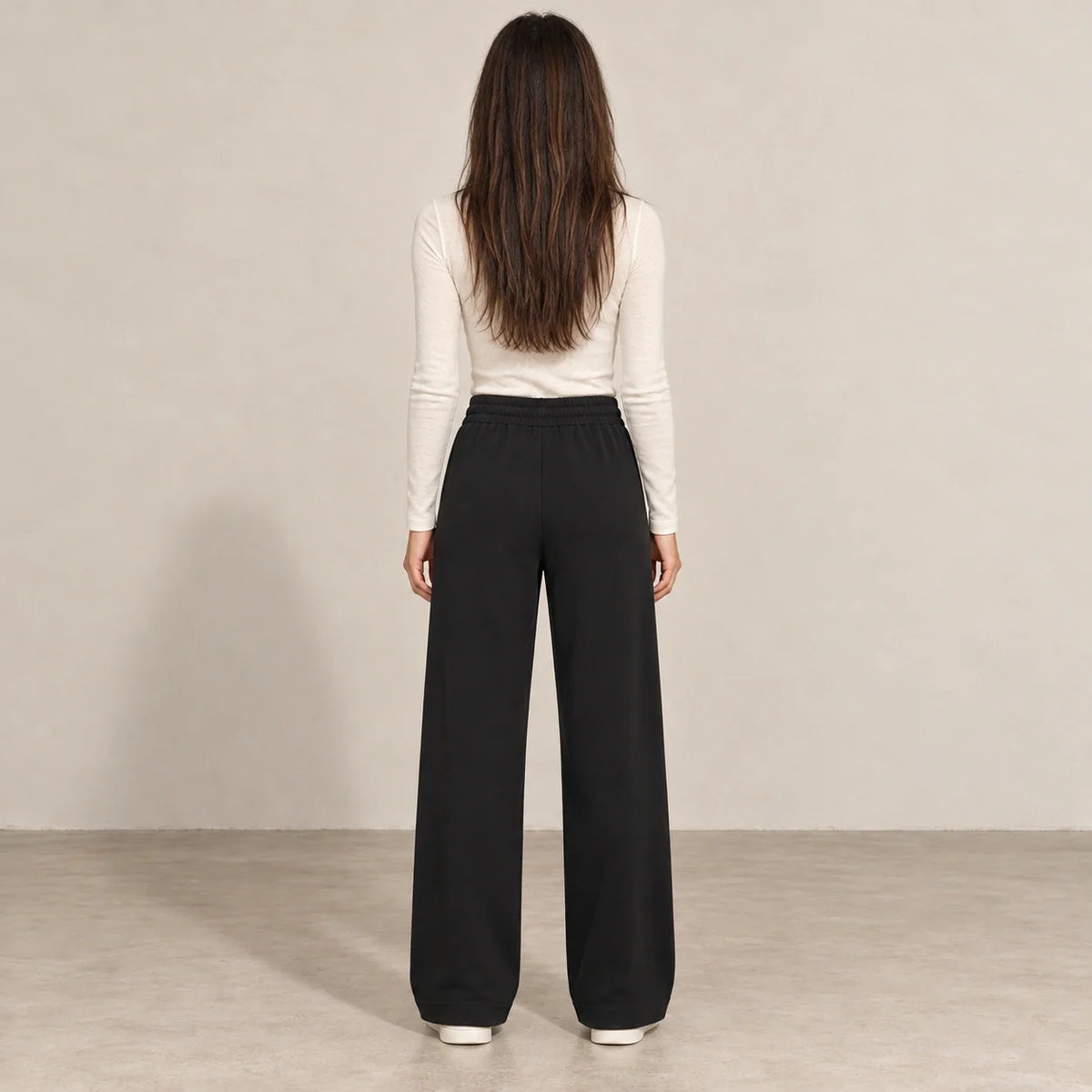 Pintuck Wide-Leg Joggers in Black — ONE MORE