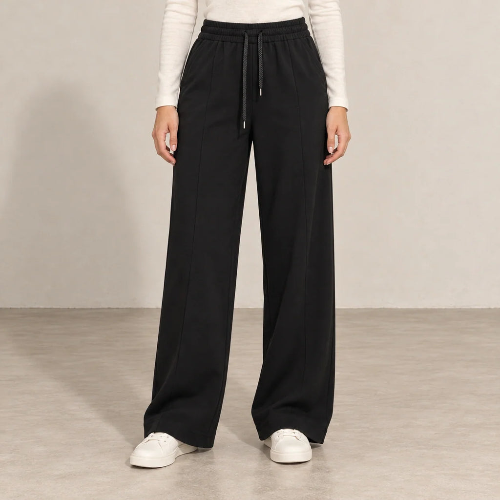 Pintuck Wide-Leg Joggers in Black — ONE MORE