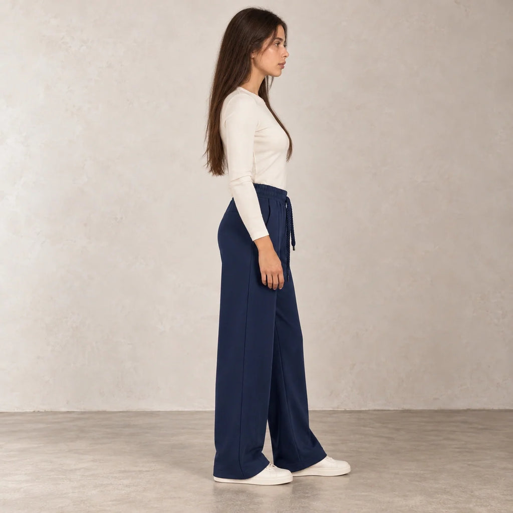 Pintuck Wide-Leg Joggers in Black — ONE MORE