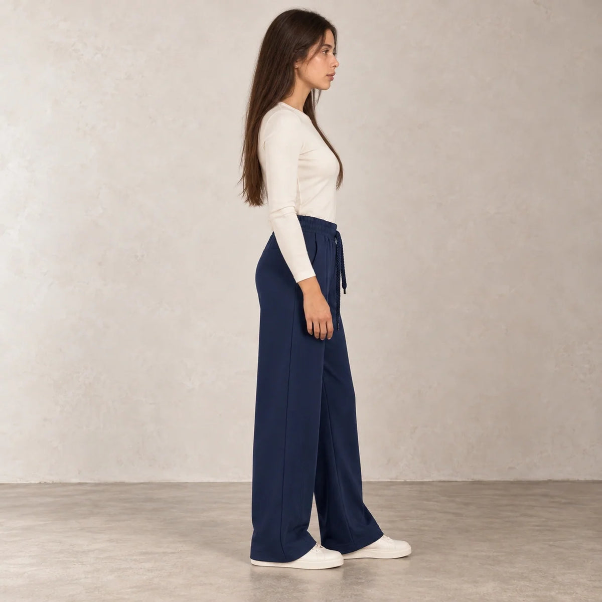 Pintuck Wide-Leg Joggers in Black — ONE MORE