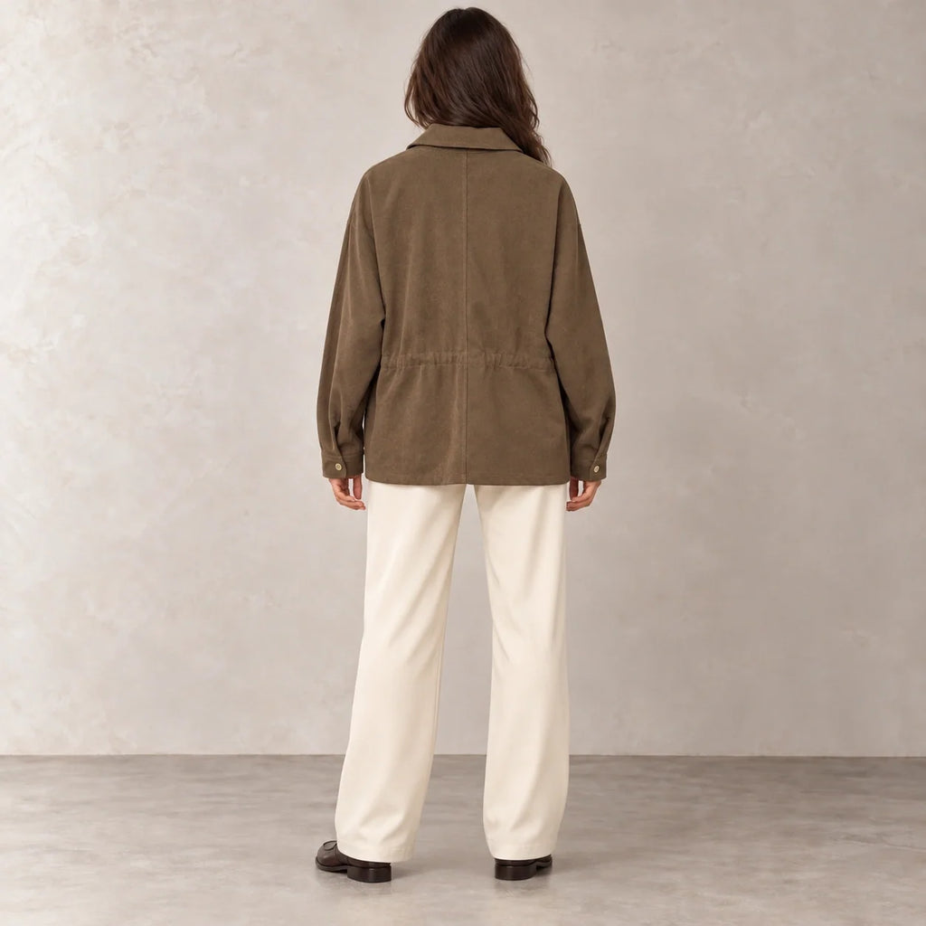 Drawstring Corduroy Overshirt in Brown — ONE MORE
