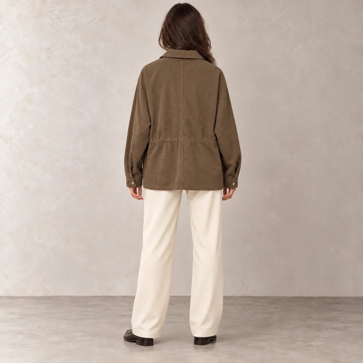 Drawstring Corduroy Overshirt in Brown — ONE MORE