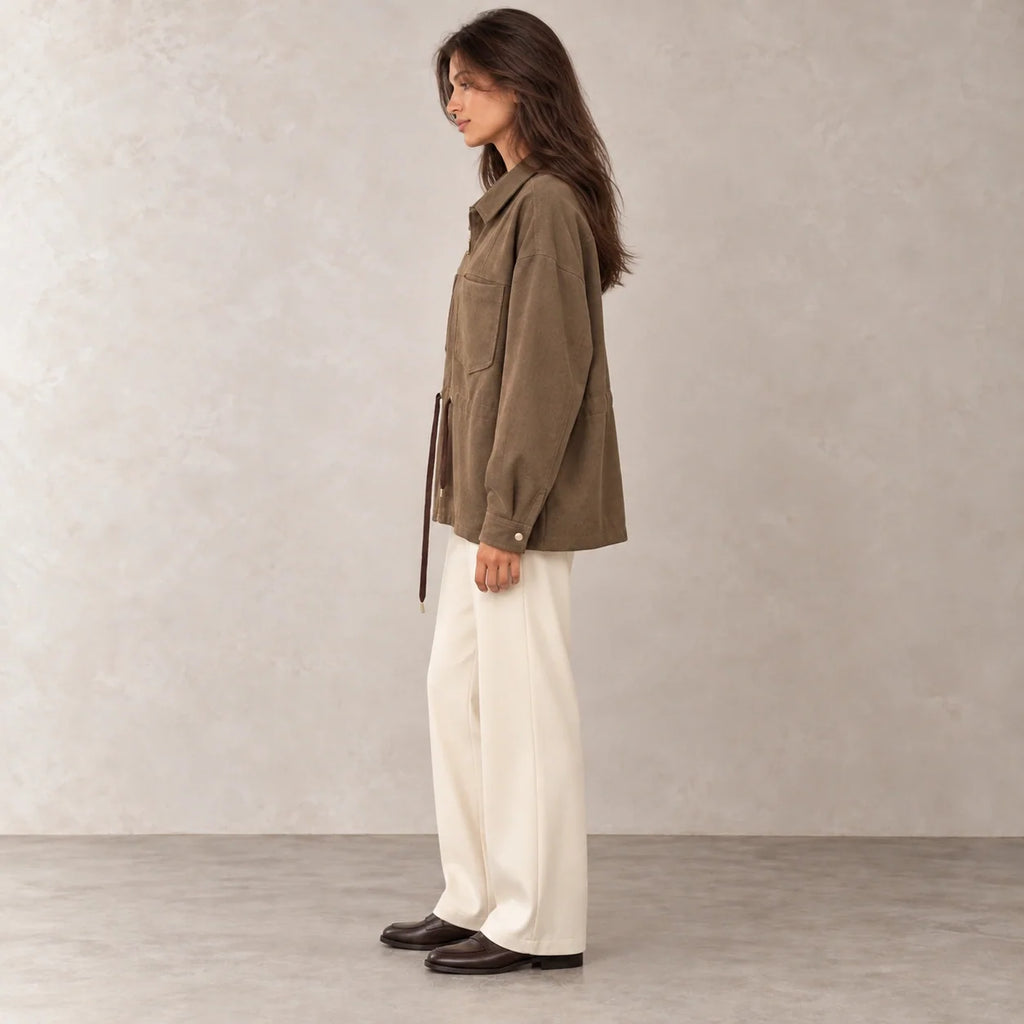 Drawstring Corduroy Overshirt in Brown — ONE MORE