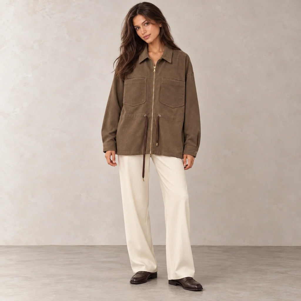 Drawstring Corduroy Overshirt in Brown — ONE MORE