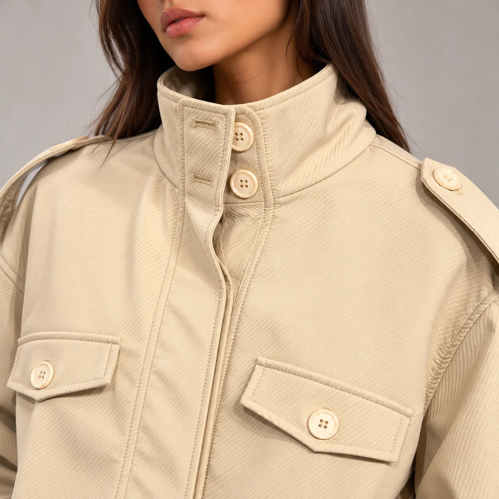 Cropped Utility Safari Jacket in Beige — ONE MORE