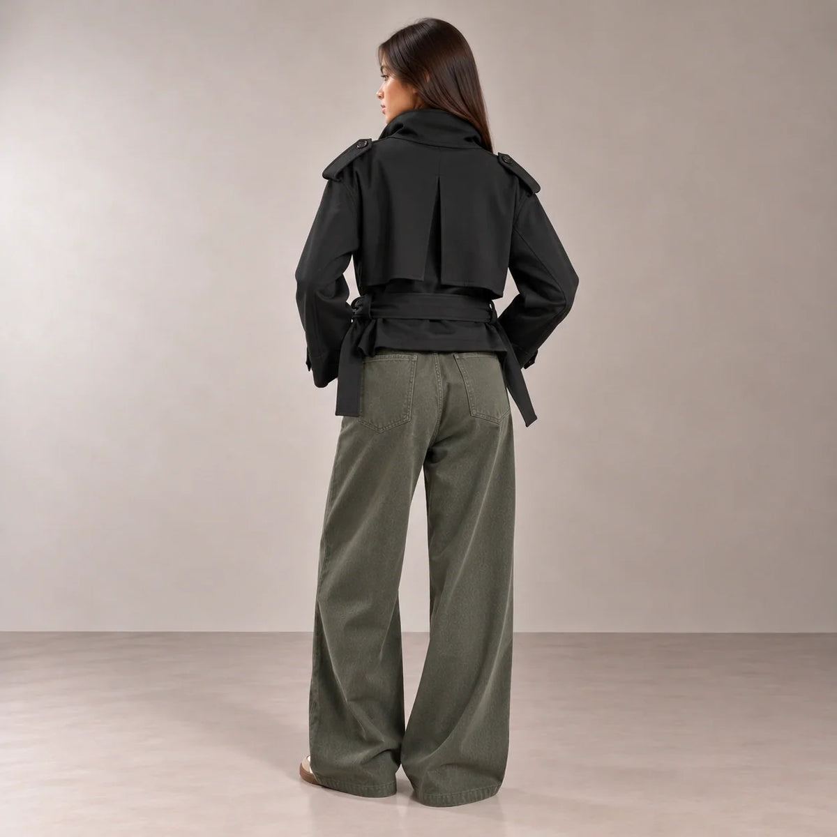 Cropped Utility Safari Jacket in Black — ONE MORE