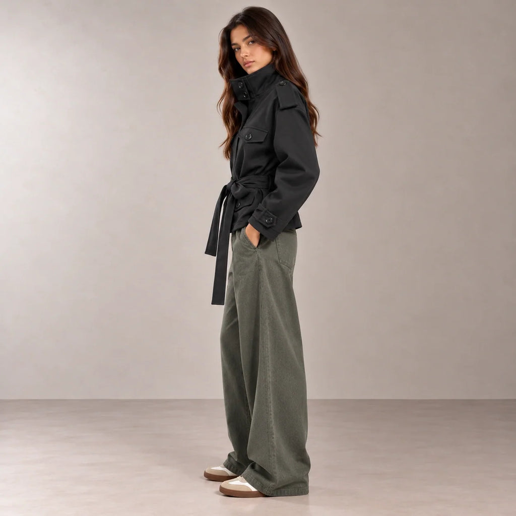Cropped Utility Safari Jacket in Black — ONE MORE