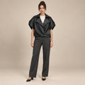 Short-Sleeve Cropped Leather Jacket in Black — ONE MORE