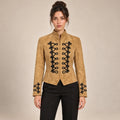Soutache Trim Military Jacket in Camel — ONE MORE