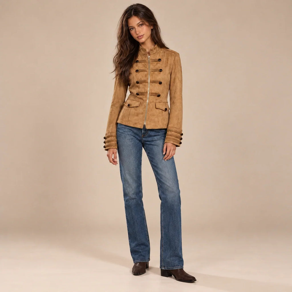 Gold Button Military Jacket in Camel — ONE MORE