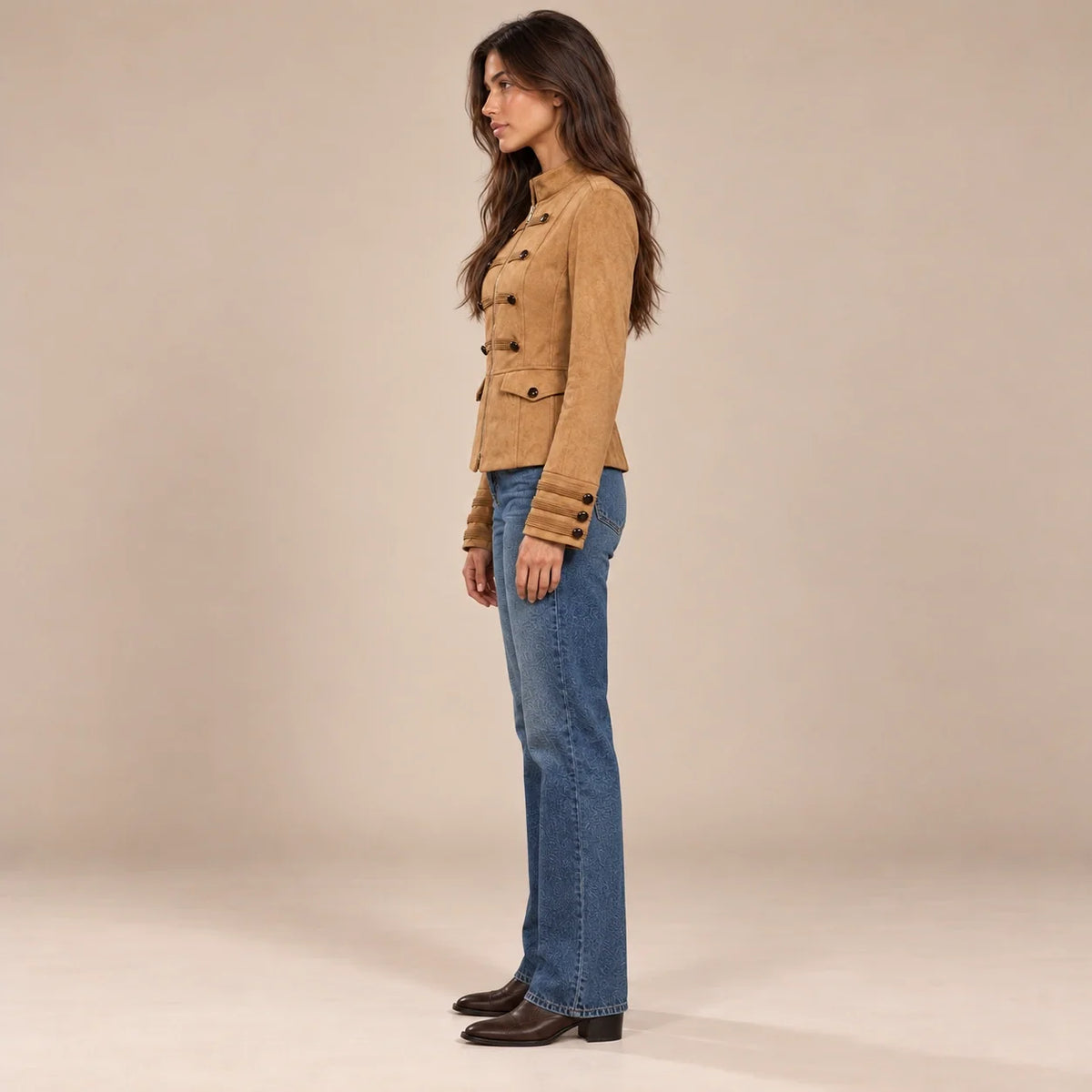 Gold Button Military Jacket in Camel — ONE MORE