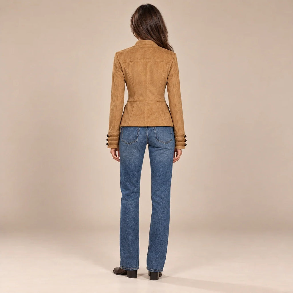 Gold Button Military Jacket in Camel — ONE MORE