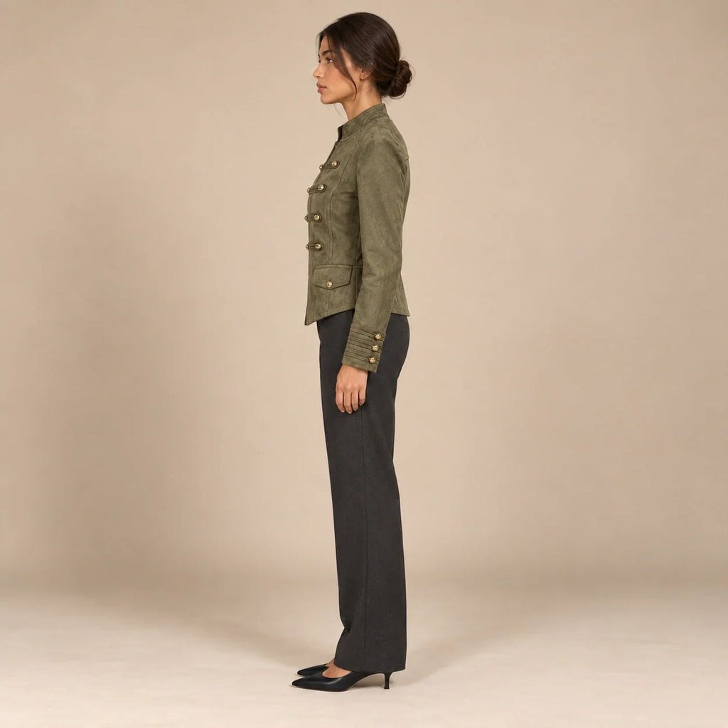 Gold Button Military Jacket in Olive — ONE MORE