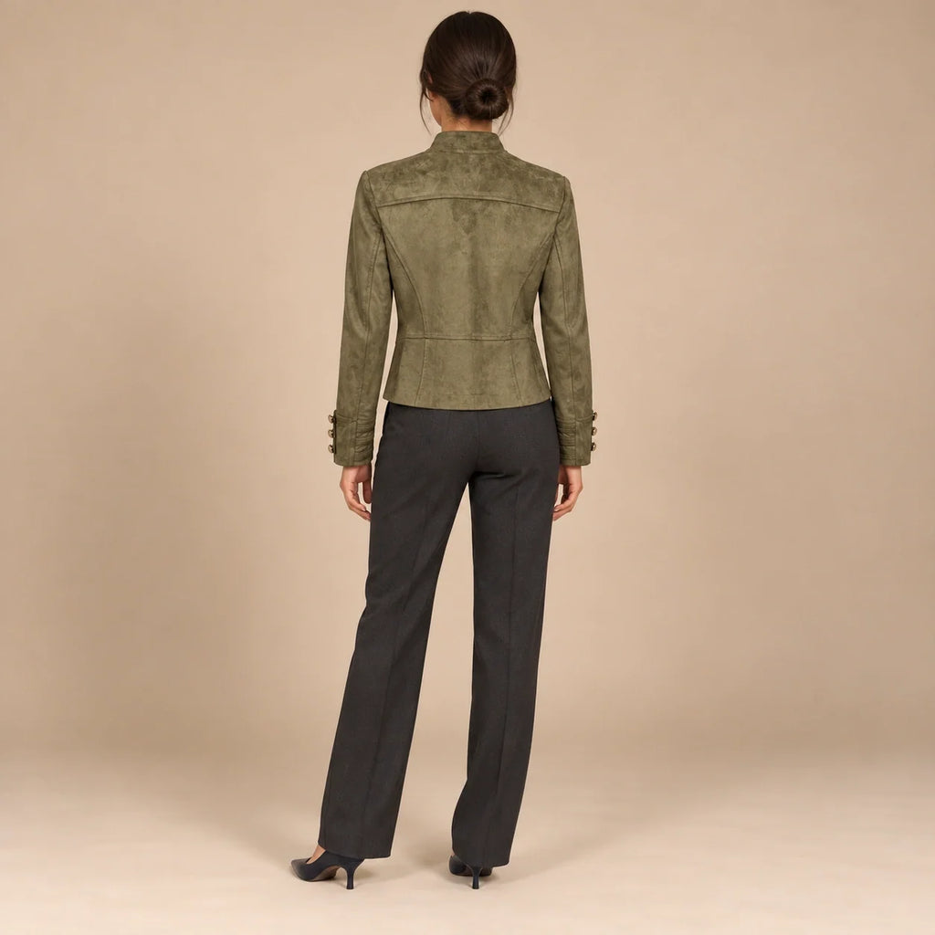Gold Button Military Jacket in Olive — ONE MORE
