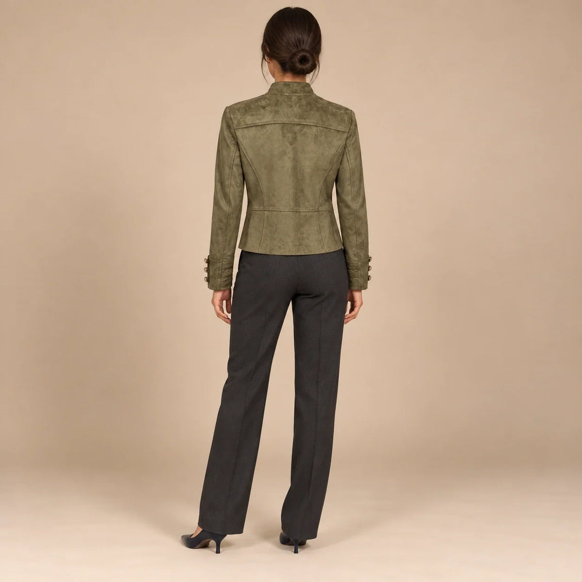 Gold Button Military Jacket in Olive — ONE MORE