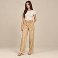 Seamed Suede Straight Trousers in Beige — ONE MORE