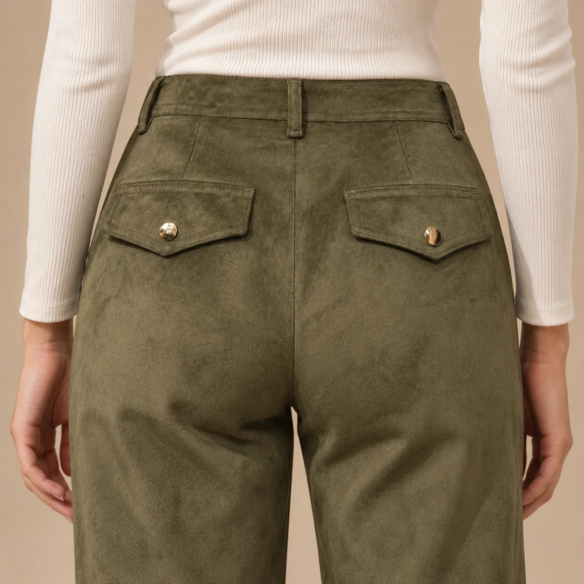 Suede Wide-Leg Trousers in Olive — ONE MORE