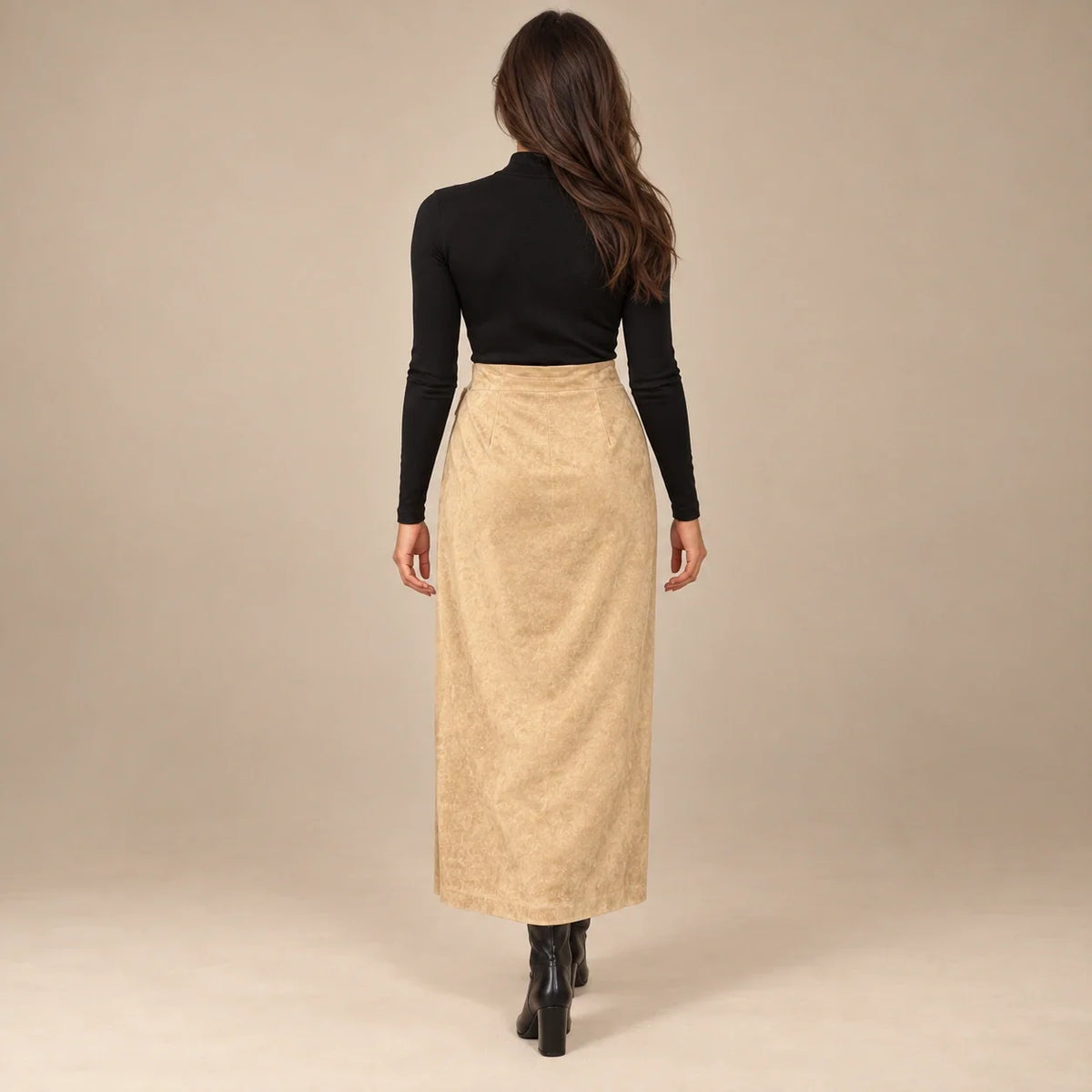Knot Tie Suede Wrap Skirt in Beige — ONE MORE