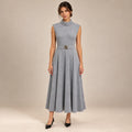 Belted Funnel Neck Midi Dress in Gray — ONE MORE