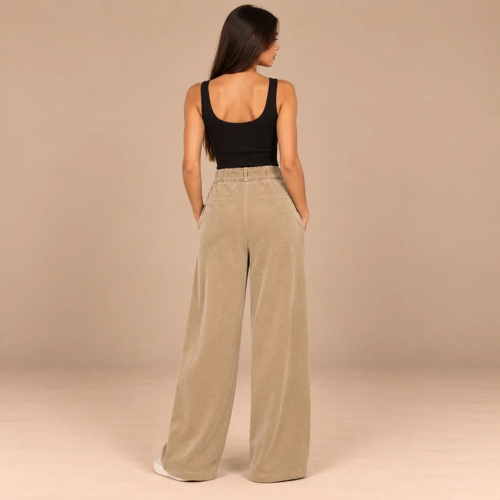 Corduroy Wide-Leg Trousers in Beige — ONE MORE
