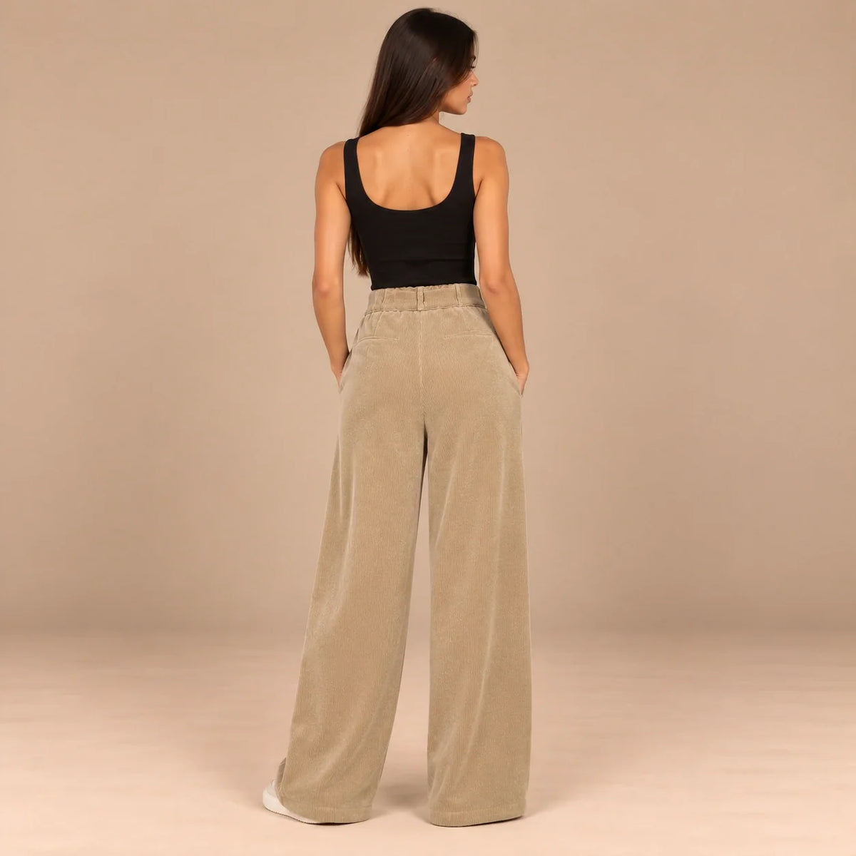Corduroy Wide-Leg Trousers in Beige — ONE MORE