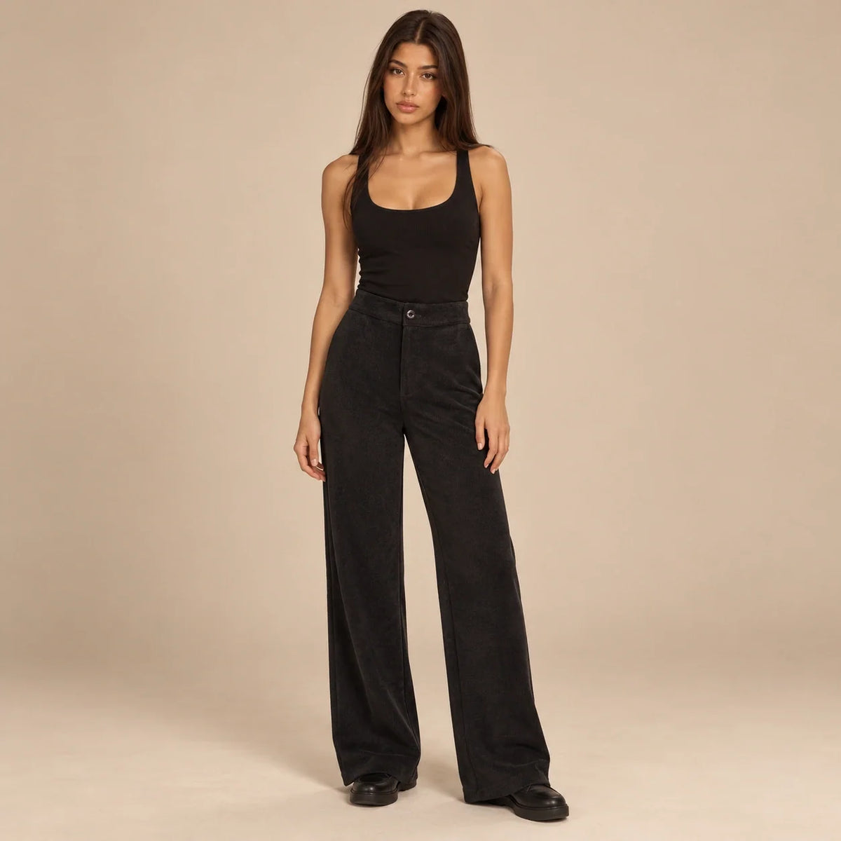 Corduroy Wide-Leg Trousers in Black — ONE MORE