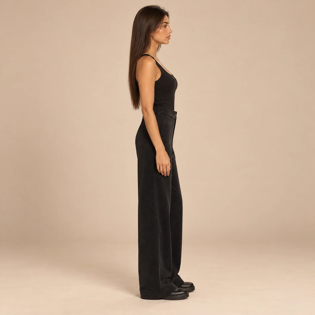 Corduroy Wide-Leg Trousers in Black — ONE MORE