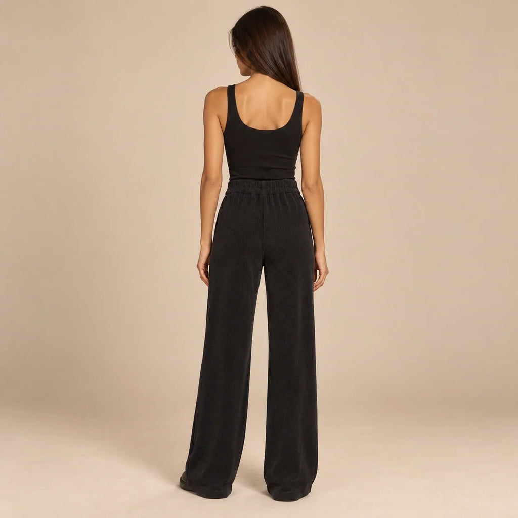 Corduroy Wide-Leg Trousers in Black — ONE MORE