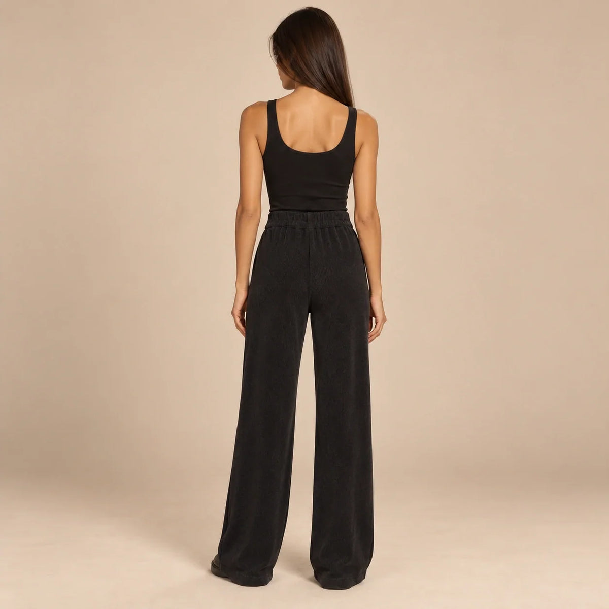 Corduroy Wide-Leg Trousers in Black — ONE MORE