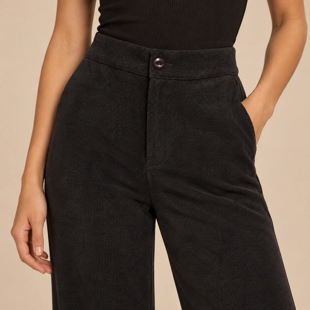 Corduroy Wide-Leg Trousers in Black — ONE MORE