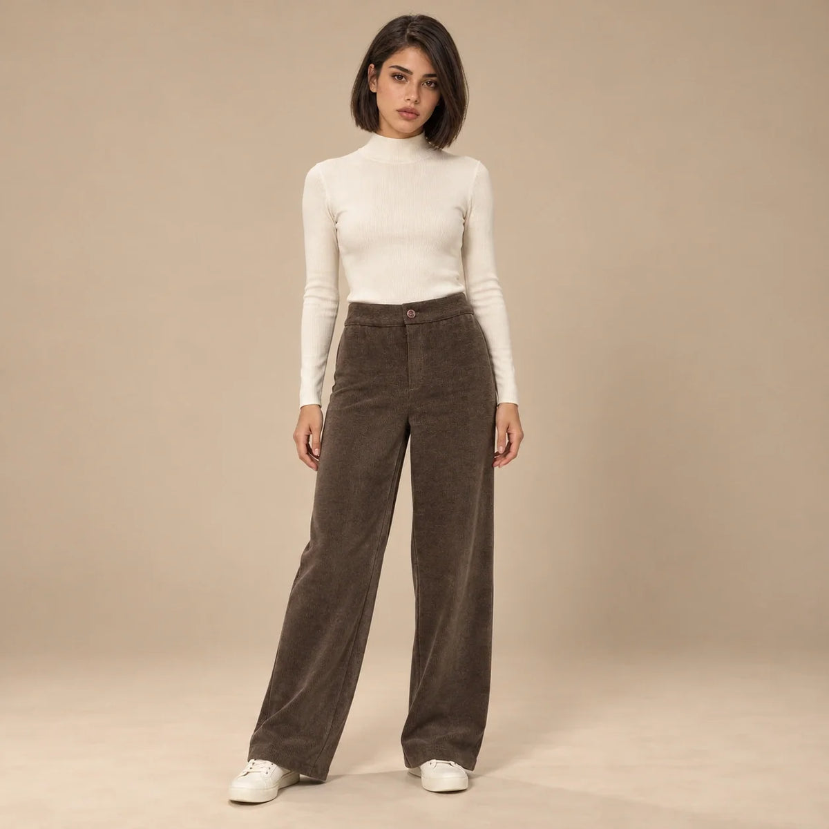 Corduroy Wide-Leg Trousers in Brown — ONE MORE