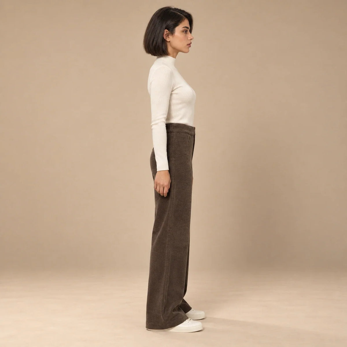 Corduroy Wide-Leg Trousers in Brown — ONE MORE