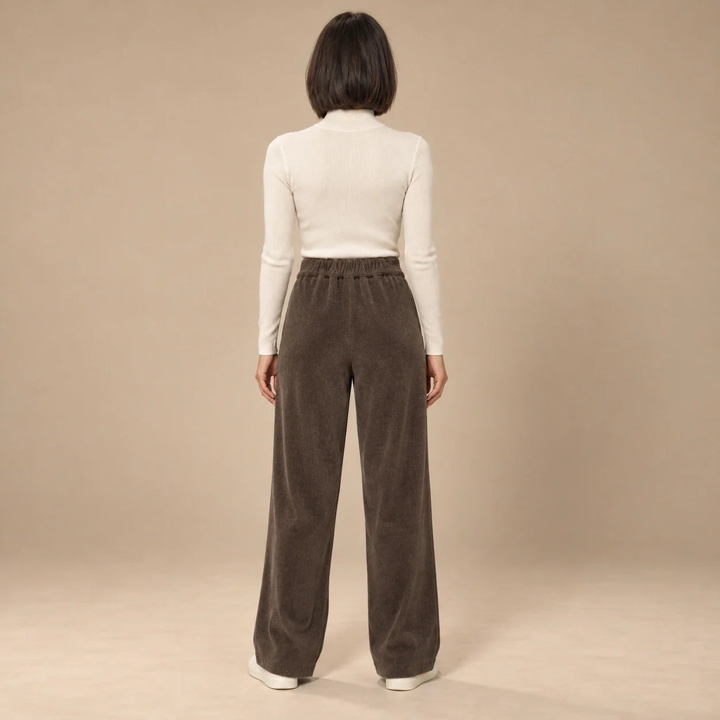 Corduroy Wide-Leg Trousers in Brown — ONE MORE